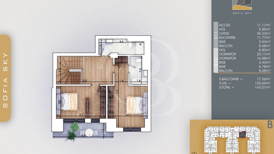 3 camere tip Duplex Living 36mp Mutare Rapida 7min metrou - Schiță 5