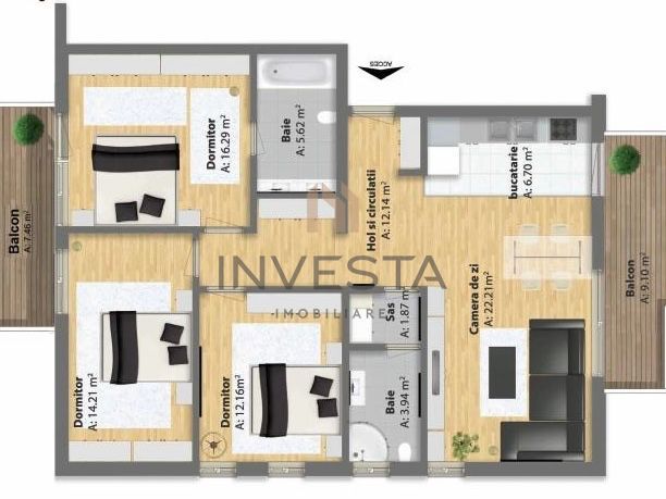 Apartament cu 4 camere si 2 parcari de inchiriat in zona Buna Ziua - Schiță 16