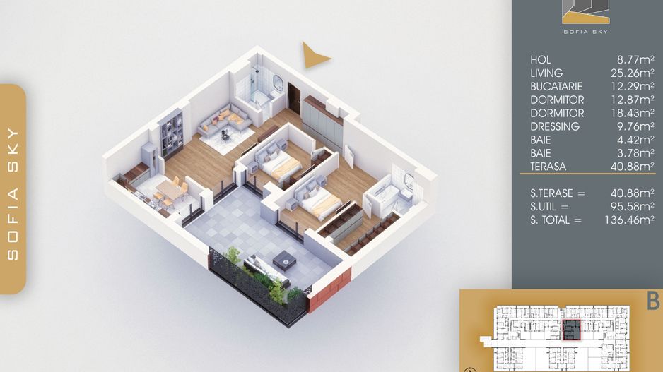 3 camere spatios cu terasa si dressing Titan Pallady  700 m Metrou Nicolae Teclu - Schiță 1