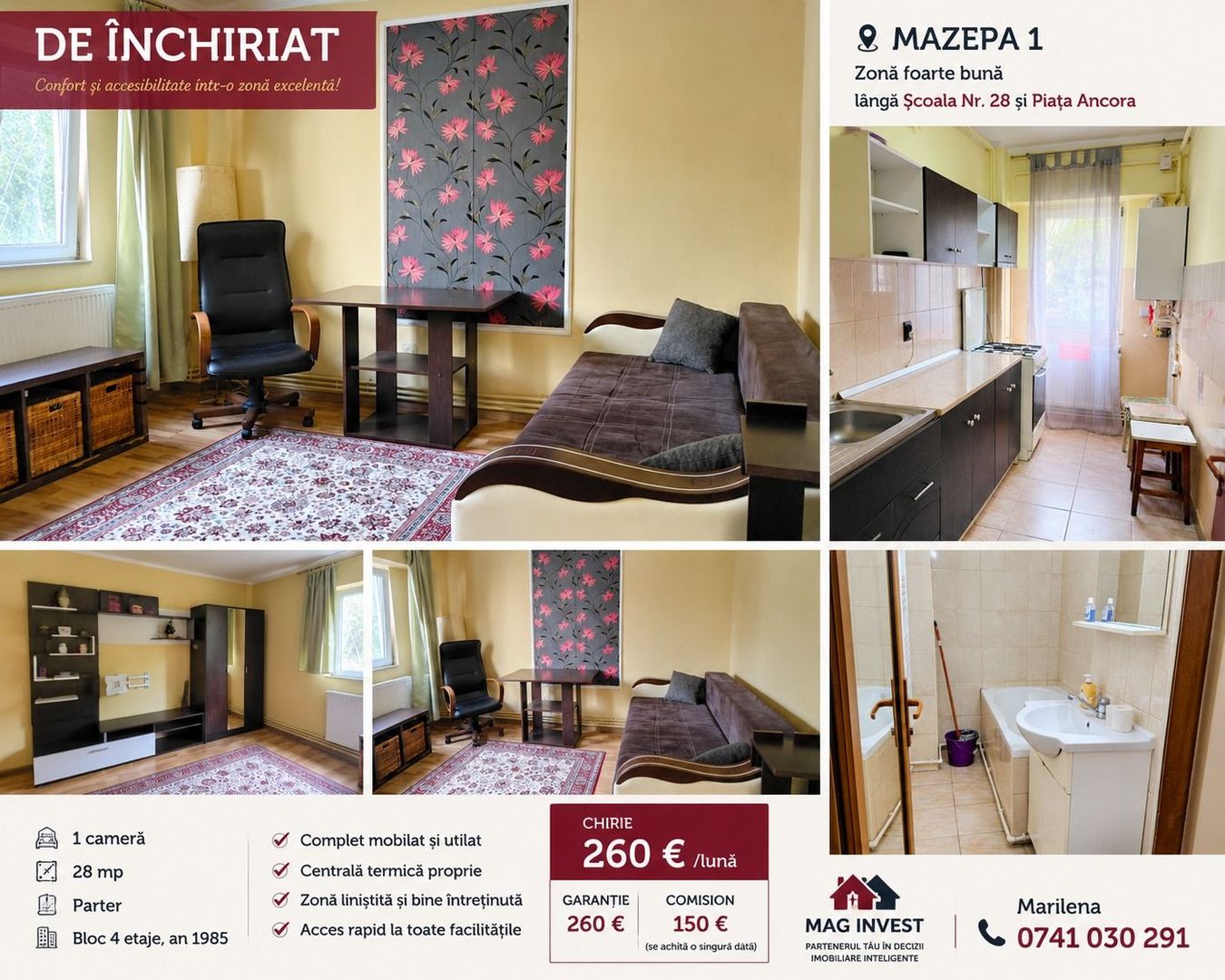 De inchiriat apartament cu o camera, parter, Mazepa 1, 260 euro - Poză 6