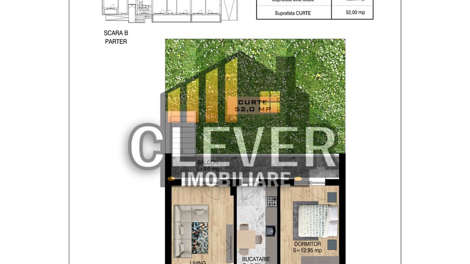 Apartament 2 camere + curte 52mp, Pallady, Comision 0% - Schiță 6