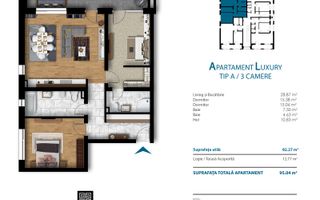 Apartament cu 3 camere, 82 mp utili, bloc nou, cartier Unirii - Schiță 12