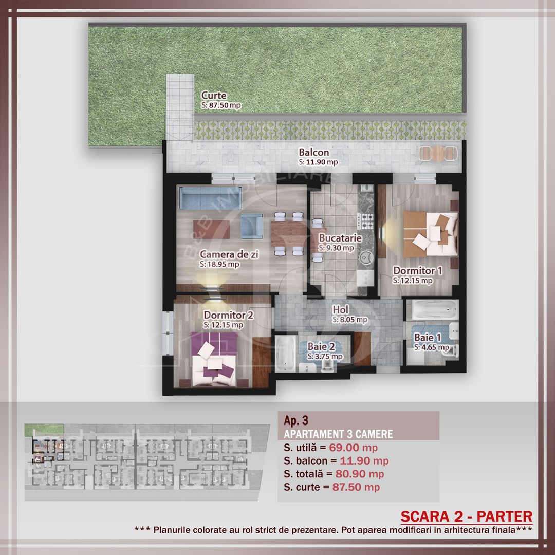 Casa ta la bloc-Apartament 3 camere cu Gradina 99mp - Schiță 10