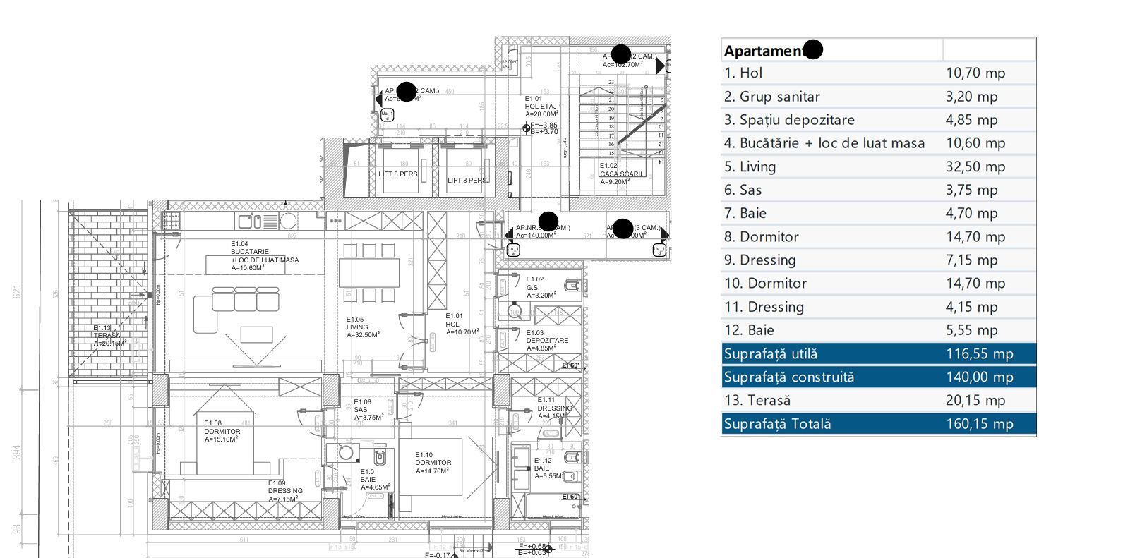 3 camere PREMIUM| 116.55 MP + 17 MP terasa - Schiță 23