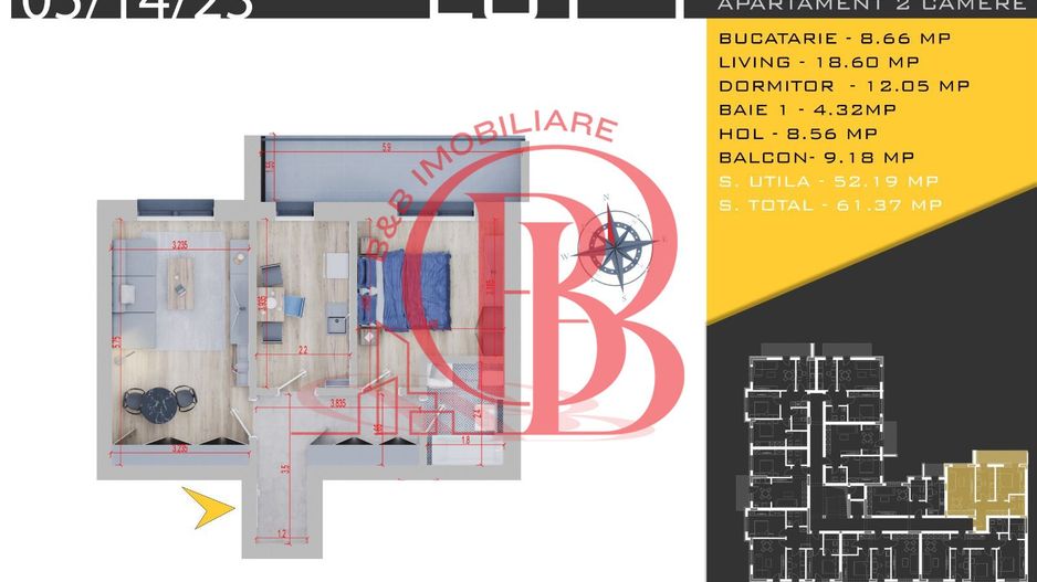Apartament 2 camere decomandate Th. Pallady-Finalizat - Schiță 12