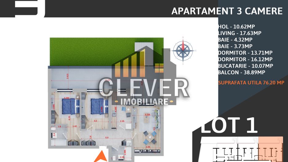 3 camere Parcare BONUS Incalzire in Pardoseala Gradina 48mp - Poză 1