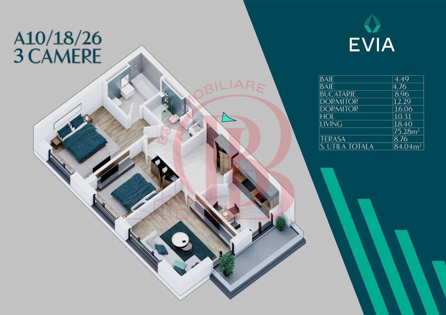 Apartament Premium 3 camere Th. Pallady Metrou Teclu - Schiță 2