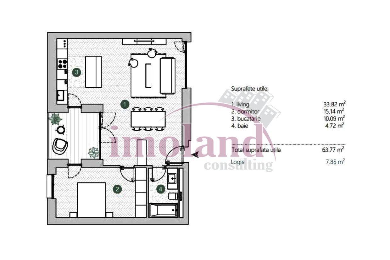 Apartament - 2 camere - mobilat&utilat - inchiriere - Avalon Estate-Pipera - Schiță 10