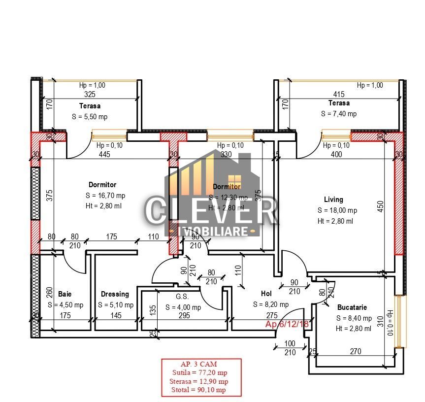 3 Camere cu 2 Balcoane si Dressing | metrou Nicolae Teclu - Schiță 9