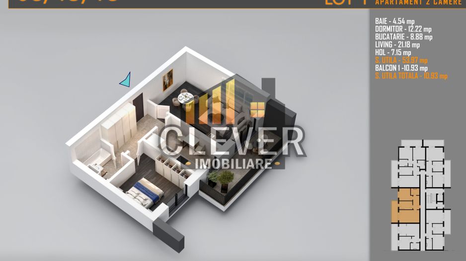 2 Camere decomandat 65 mp Pallady, Metrou Teclu, Comision 0% - Poză 1