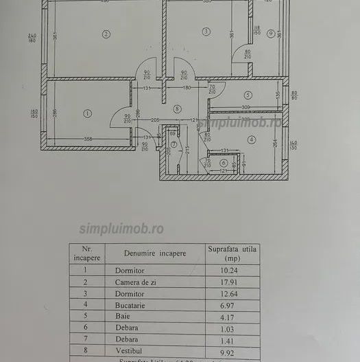 Metrou 1 Decembrie 1918 decomandat mobilat complet renovat 3 cam Ozana - Schiță 8