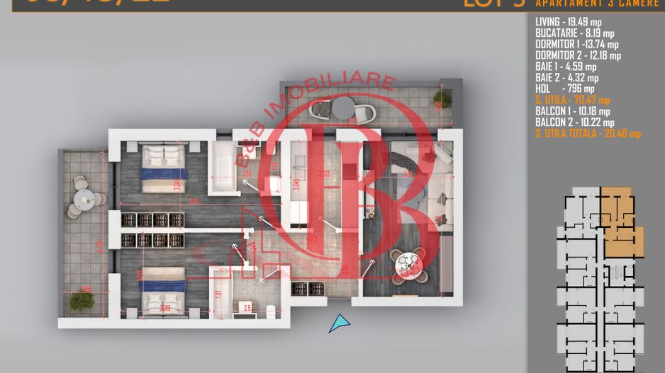 Apartament 3 camere Titan Th. Pallady-Sector 3-Metrou Teclu - Schiță 1