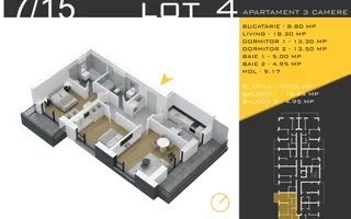 3 camere decomandat Titan Pallady  Metrou Nicolae Teclu - Schiță 12