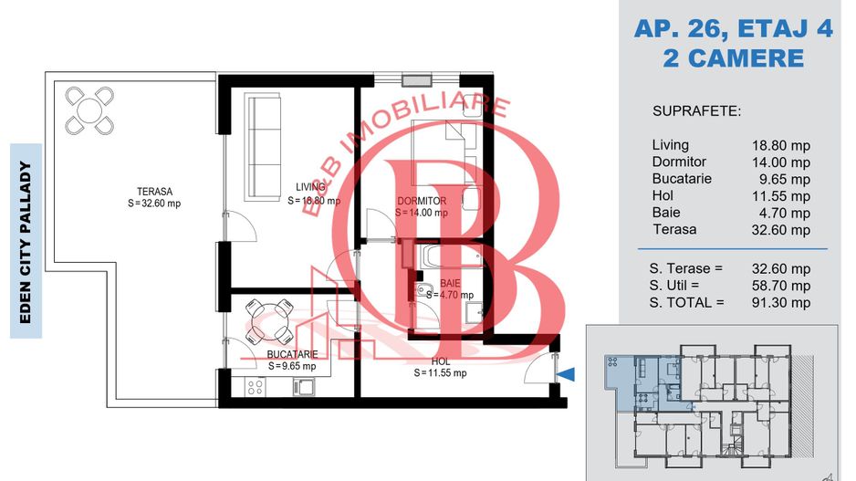 Apartament 2 Camere + terasa 32mp-Titan Pallady-Metrou Teclu - Poză 3