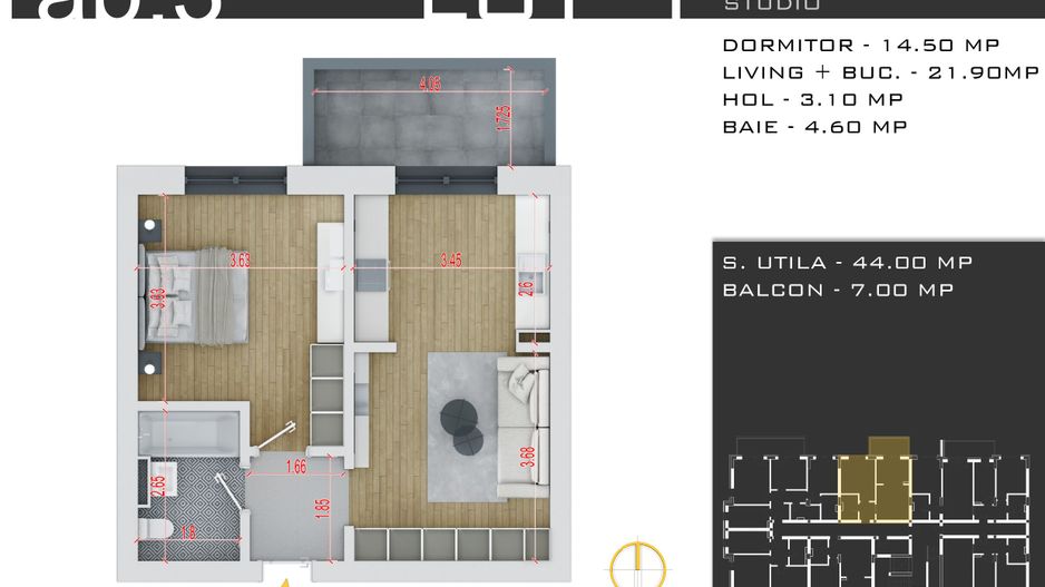 2 camere  -parcare inclusa -proiect nou -Pallady - Schiță 12