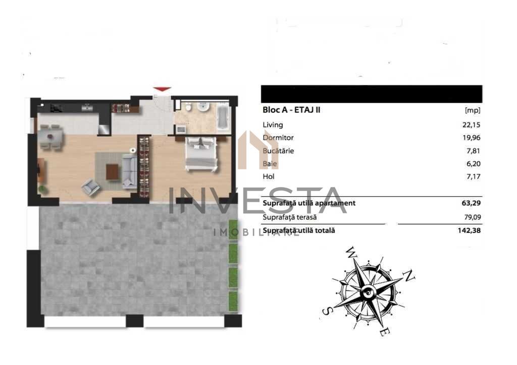 Apartament 2 camere la etajul 2 cu 80 mp de terasa in SOPOR! - Schiță 14