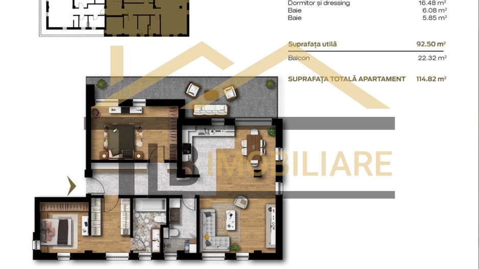 Penthouse cu 3 camere, 92.5mp, Zona UniriiONE Residence - Poză 2