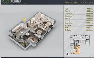 Apartament 3 camere Premium Pallady-Sector 3 - Schiță 11