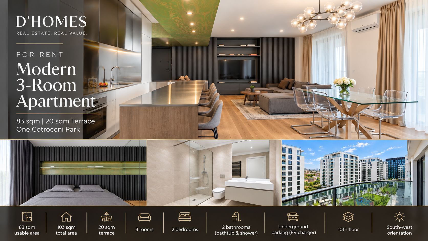 For Rent | Premium 3-Room Apartment | 103 sqm | One Cotroceni Park - Poză 1