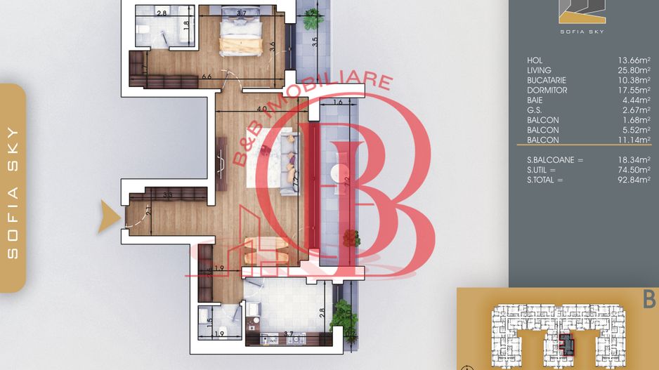 Apartament 2 camere cu 2 bai Bloc Finalizat Theodor Pallady - Schiță 2