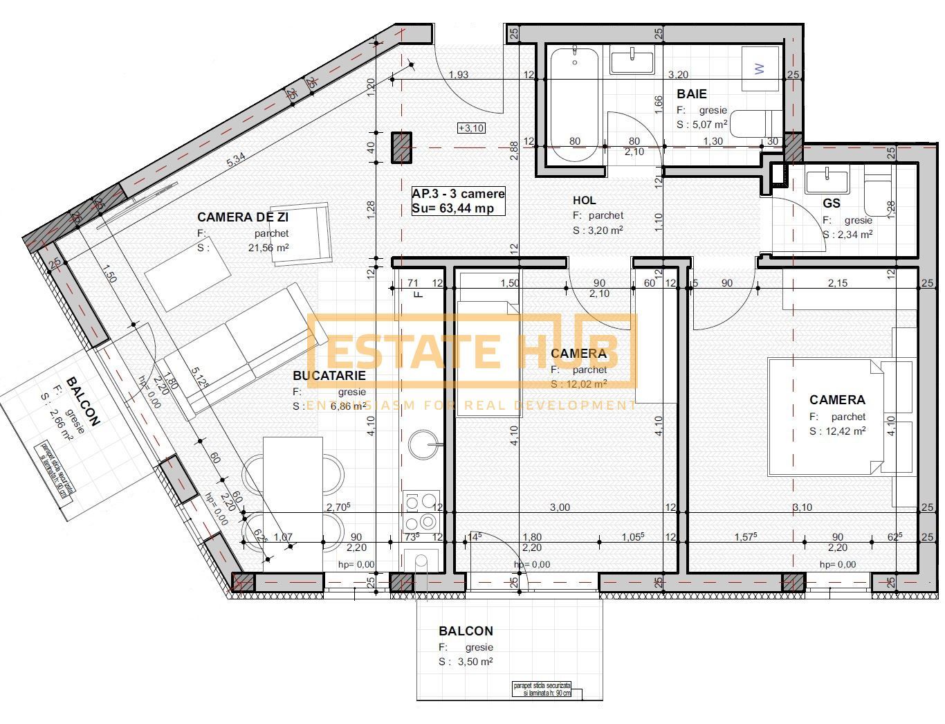 Apartament 3 camere FINISAT | Comision 0% | Cladie Noua - Poză 12
