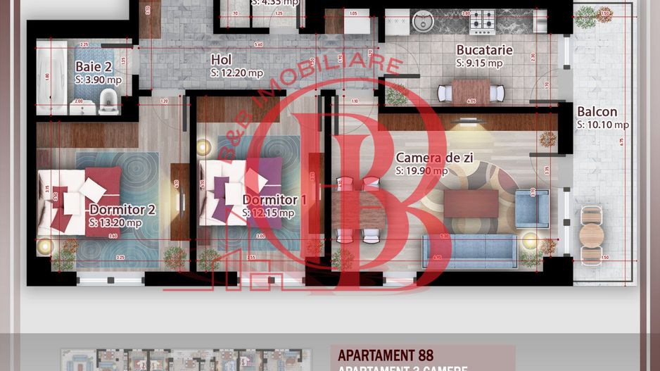 Apartament 3 camere compact  Titan Pallady Metrou Nicolae Teclu - Schiță 2