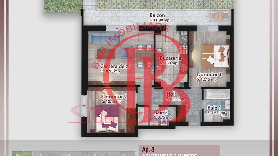 Casa ta la bloc-Apartament 3 camere cu Gradina 99mp - Schiță 10