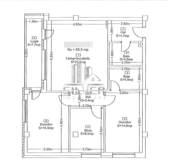 Apartament cu 4 camere /85.5mp/zona Sub Cetate. - Poză 2