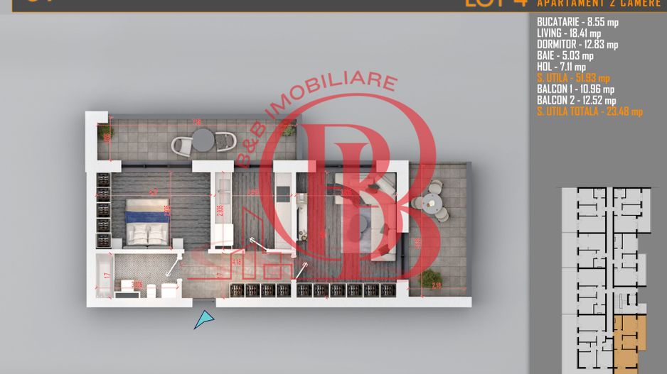 Apartament 2 camere Theodor Pallady-Metrou Nicolae Teclu - Schiță 1