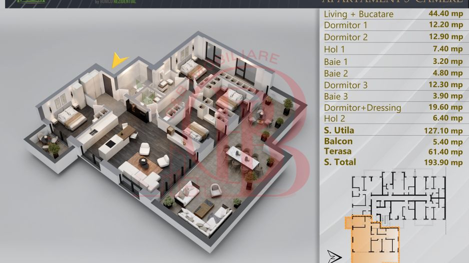 5 Camere cu Terasa Proiect Premium Titan-Theodor Pallady - Schiță 1