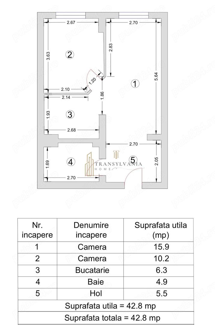 Apartament cu 2 camere, etaj 3, 43 mp, Zona Stefan Cel Mare - Poză 5