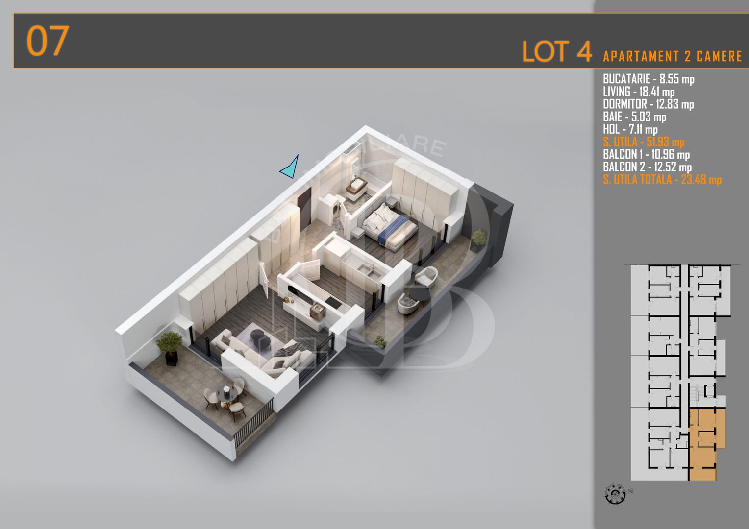 Apartament 2 camere Theodor Pallady-Metrou Nicolae Teclu - Schiță 2