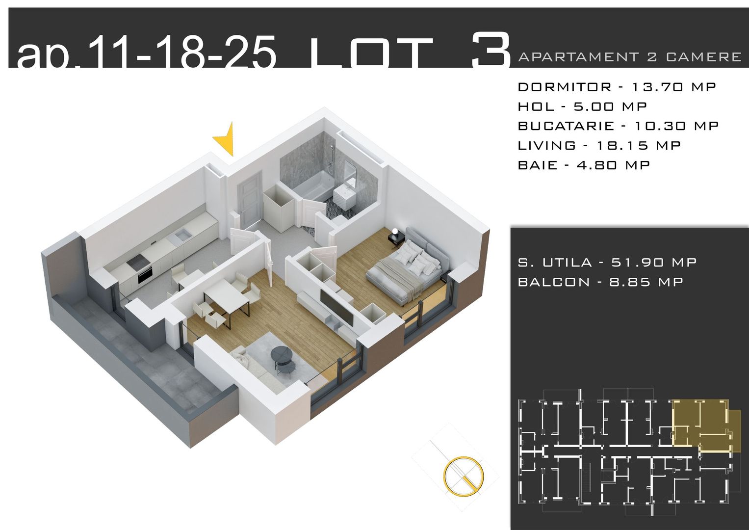 2 camere decomandat -parcare inclusa -Pallady - Schiță 6
