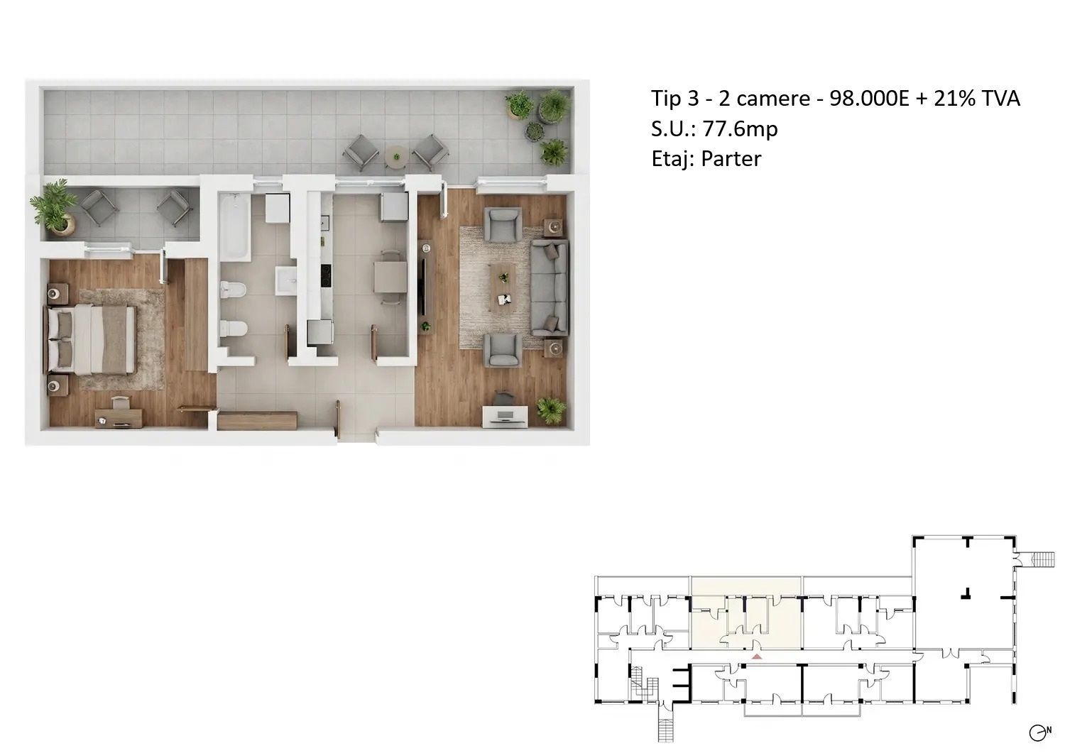 Apartamente 2 camere PLATINUM RESIDENCE Faza 3 - 2026 - Grand Arena - Poză 8