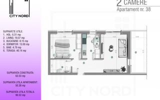 Apartament 38 – 2 camere – 50.4 mp – Terasă – Etaj 3R - Poză 1