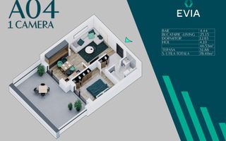 2 camere cu Terasa Ansamblu Premium Th. Pallady Metrou Teclu - Schiță 3