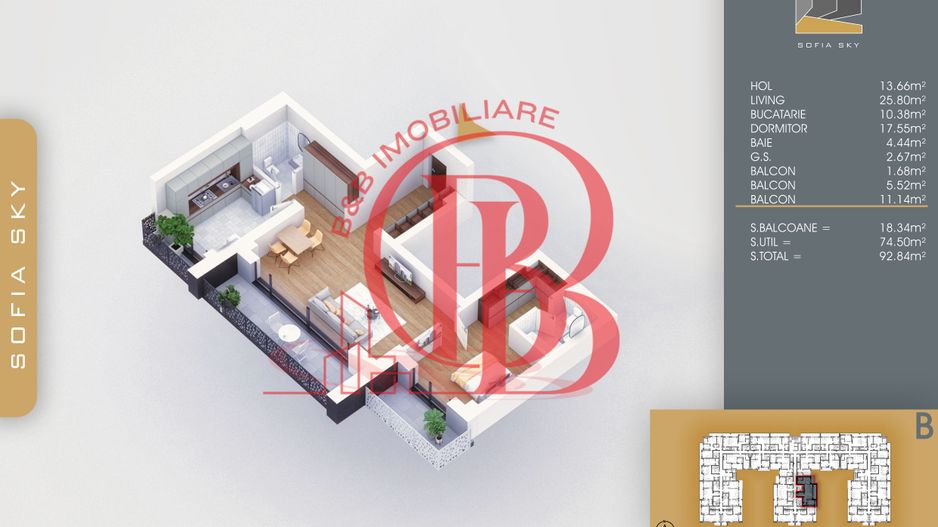 Apartament 2 camere cu 2 bai Bloc Finalizat Theodor Pallady - Schiță 3