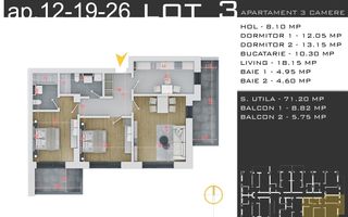 3 camere -parcare inclusa - proiect nou -Pallady - Schiță 2