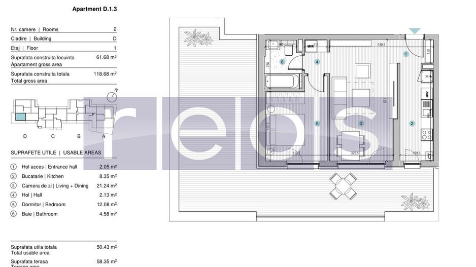 VANZARE APARTAMENT 2 CAMERE | STRAULESTI | 61MP | TERASA | COMPLEX NOU - Poză 14