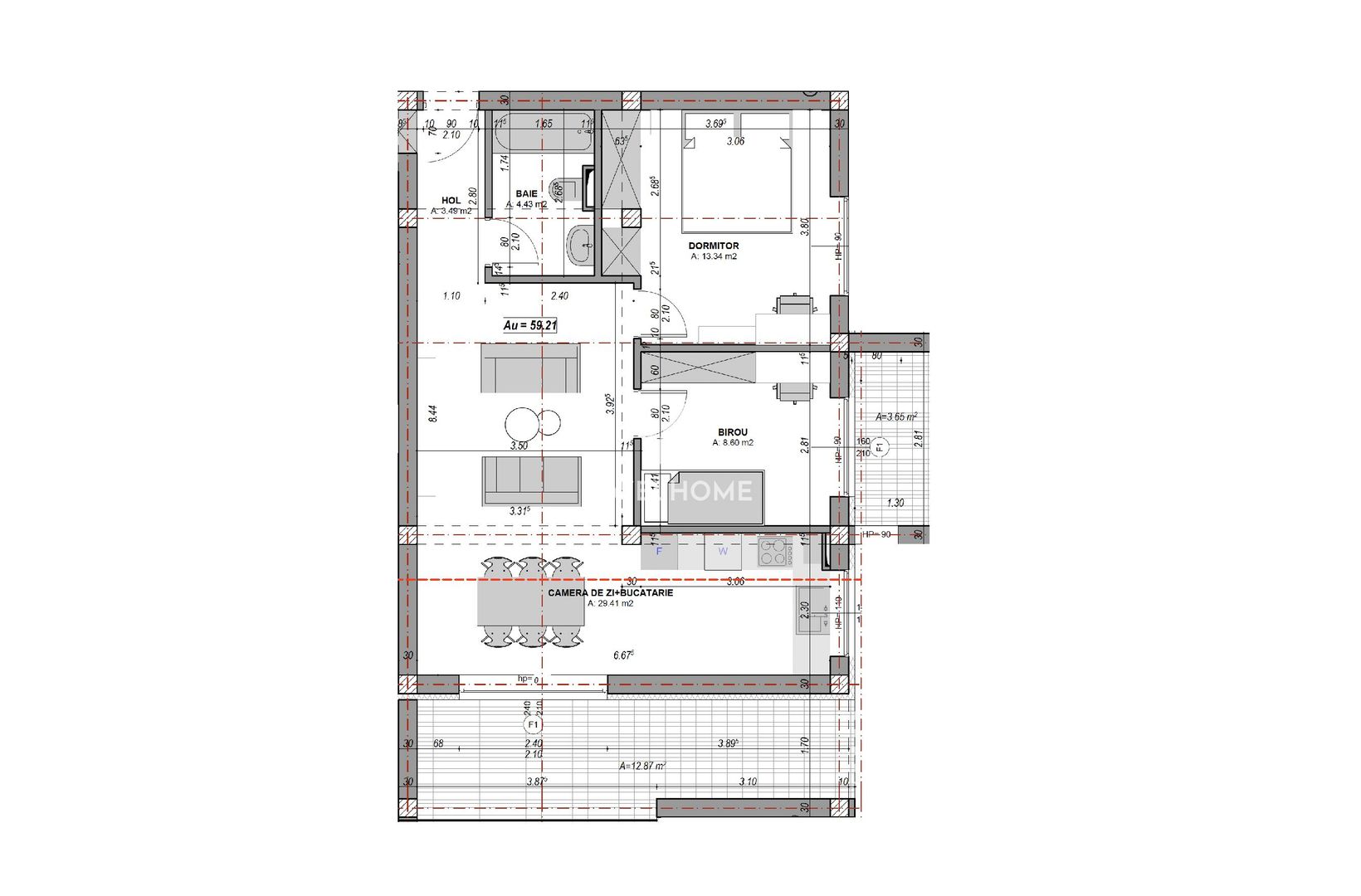 Apartament 3 camere, finisat la alb, terasă 10.42, aer conditionat - Poză 7
