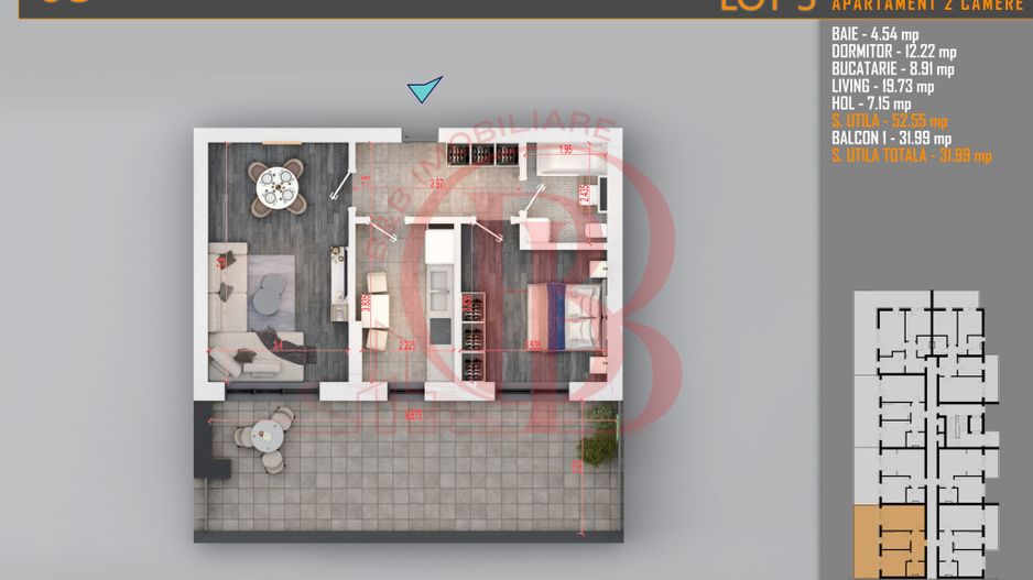 Apartament 2 camere cu terasa Titan-Pallady-Metrou Teclu - Schiță 7