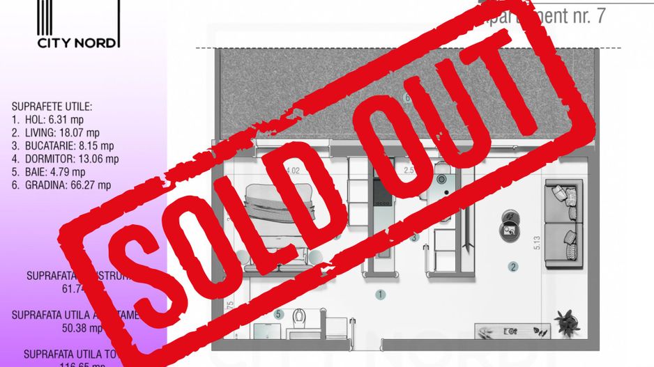 Apartament 7 – 2 camere – 50.4 mp – Grădină – Parter - Poză 1