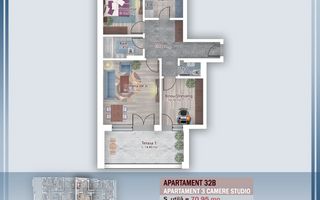 Apartament 3 camere, 92 mp, două terase - zona Pallady - Schiță 13