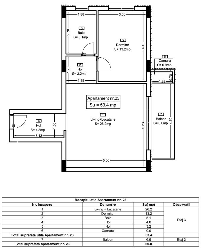 Ap 23 Teilor Residence - 2 camere Finisat - Schiță 5