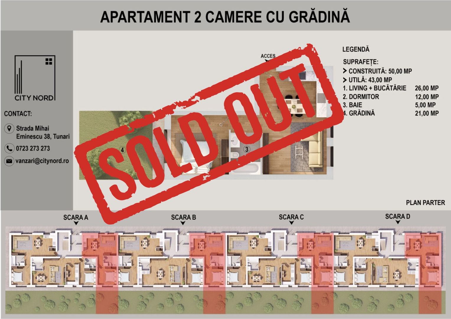 Apartament 2 camere 41mp utili - 20mp gradina - CITY NORD M. Eminescu - Schiță 1