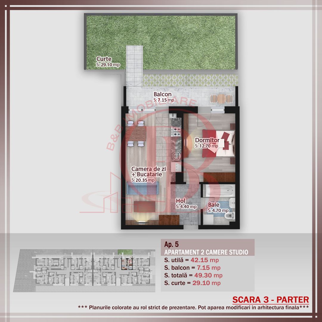 2 camere cu gradina proprie-7min STB Parcul Teilor-Pallady - Schiță 1