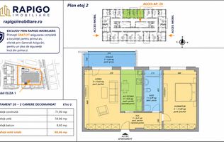Apartamentul nr. 20 | 2 camere decomandat | Etaj 2 | Terasă 8,60 mp |