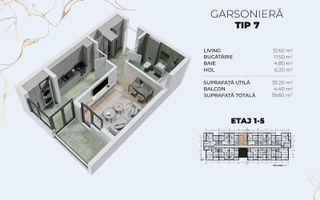 Garsoniera nou cu incalzire in pardoseala - acces rapid metrou Berceni - Schiță 5