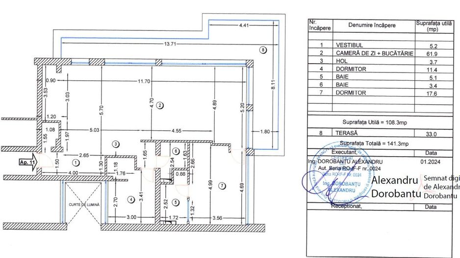 Apartament 3 camere lux | 140 mp | 33 mp terasă | Șos. Petricani - Schiță 39