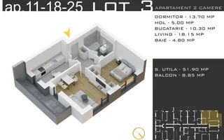 2 camere decomandat Metrou Nicolae Teclu-Titan-Sector 3 - Schiță 13